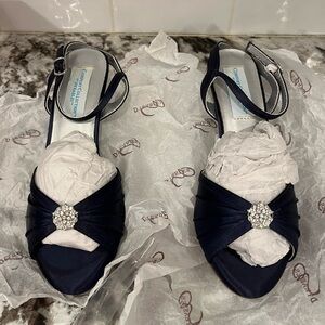 Navy Blue Satin Women's Sandals with Adornment